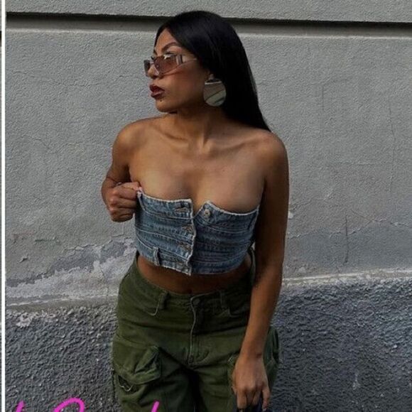 ZARA TRE DENIM BANDEAU TOP - Picture 3 of 8